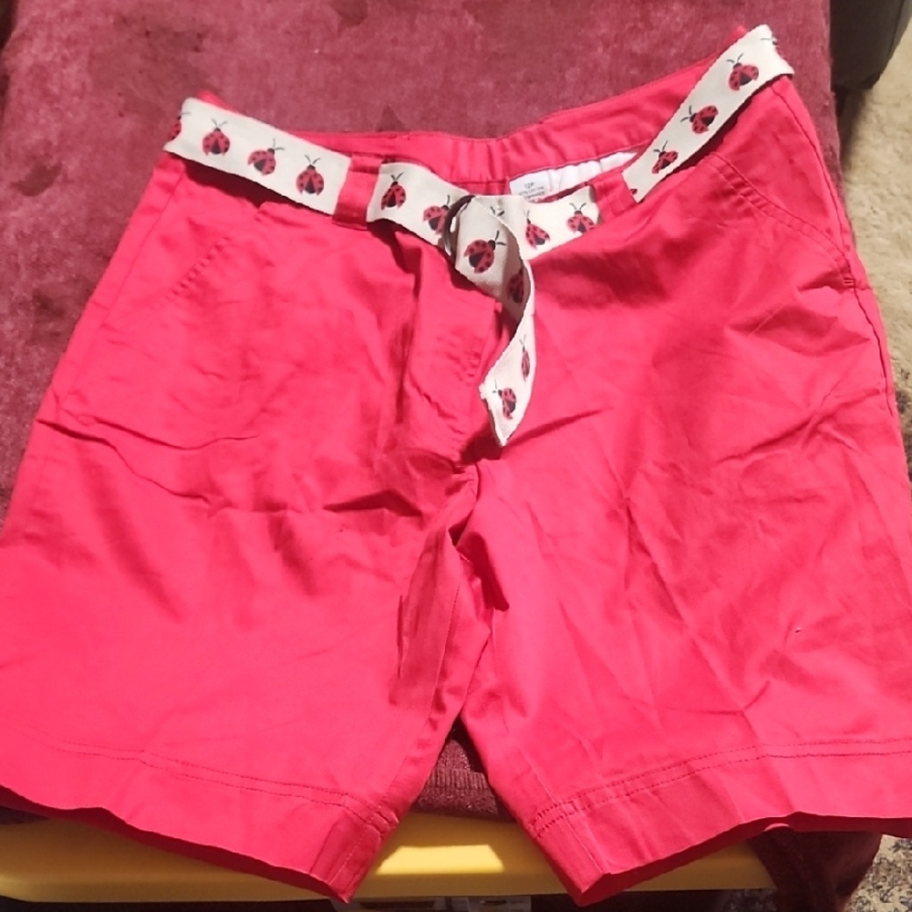 Women's Pink Shorts with Patterned Belt Kim Rogers. Ladybug Belt.